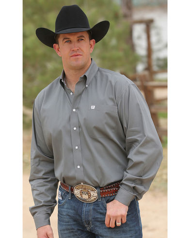 Cinch Men's Solid Dove Gray Long Sleeve Button Down Square Button Shirt