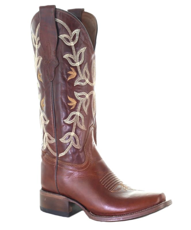 CIRCLE G BY CORRAL WOMEN'S STRAW LASER AND EMBROIDERY SQUARE TOE BOOT