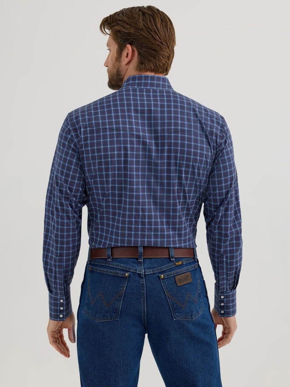 Wrangler Men's Navy Peral Snap Plaid Long-Sleeve Western Shirt BIG & TALL