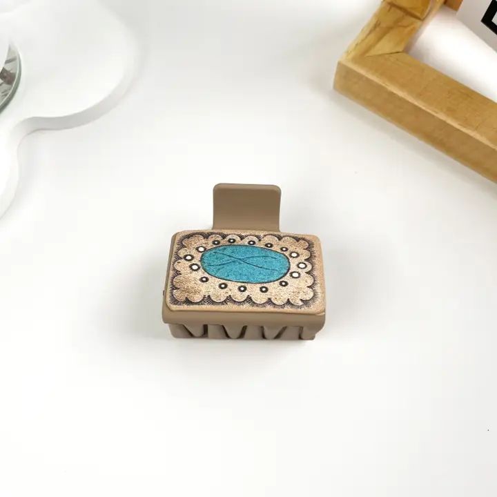Western Cowboy Style Pu Leather Square Hair Claw Clip