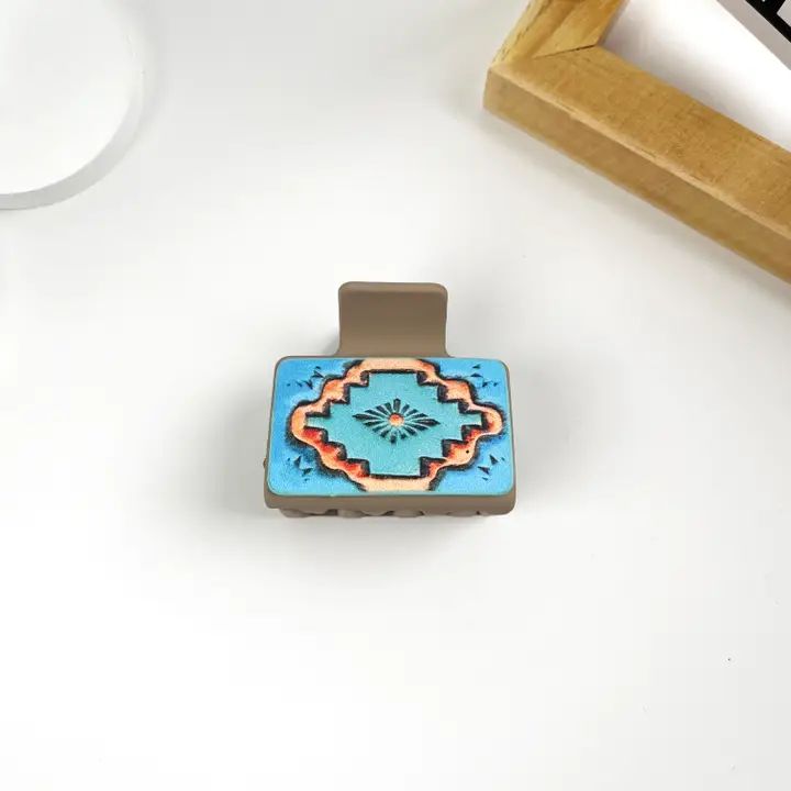 Western Cowboy Style Pu Leather Square Hair Claw Clip
