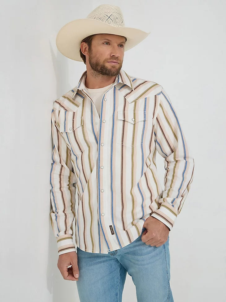 Wrangler Men's Retro Premium Brushpopper Stripe Western Snap Shirt