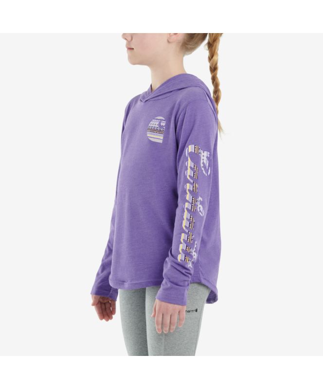 Carhartt Girls Long-Sleeve Hooded Pattern Logo T-Shirt