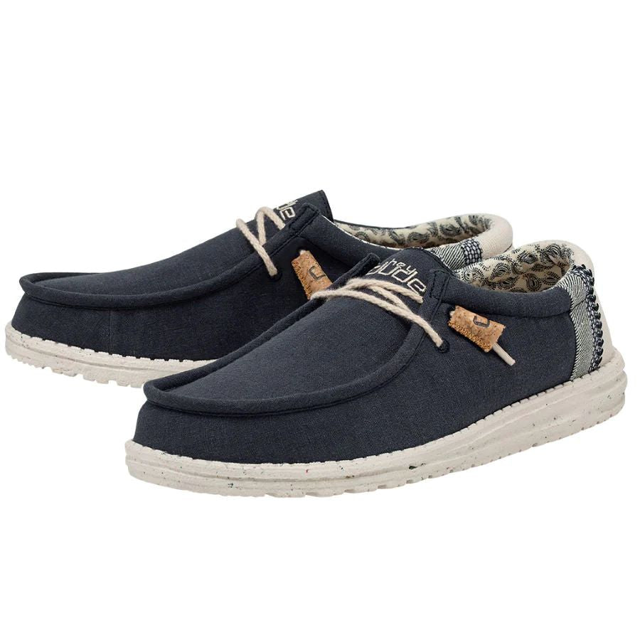 Hey Dude Men's Shoe Wally Linen Natrual Navy