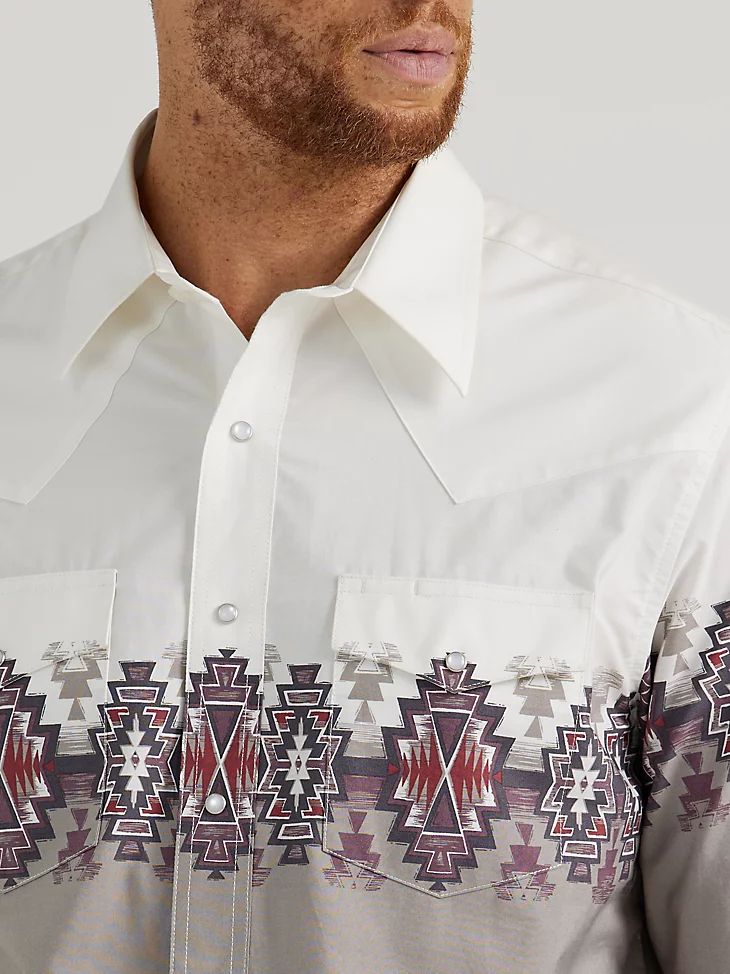 Wrangler Men's Checotah Long Sleeve Western Snap Printed Shirt