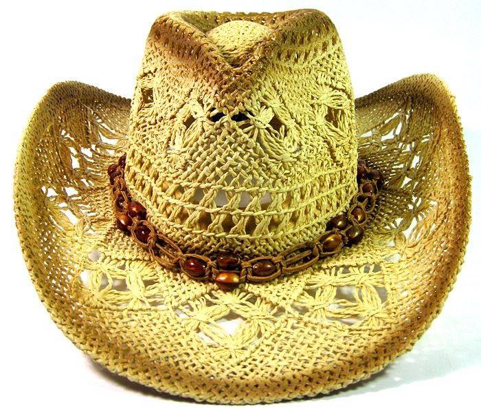 August Caps Women's Lightly Toasted Bead String Straw Hat