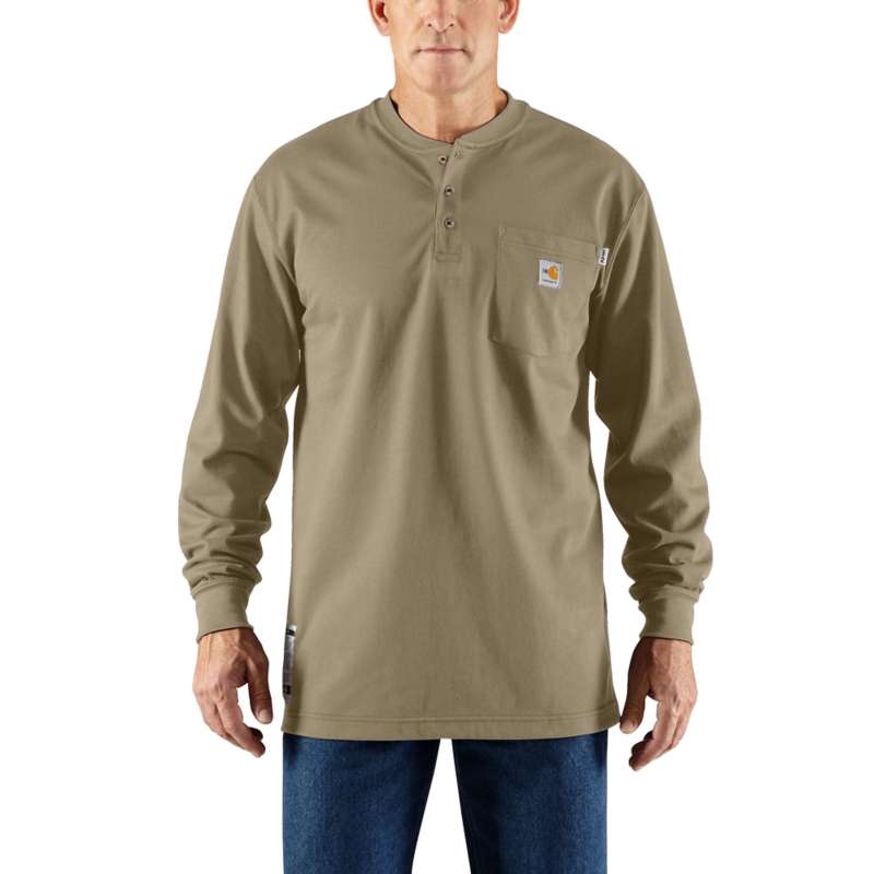 Carhartt Men's Flame-Resistant Force Cotton Long-Sleeve Henley - KHAKI 250