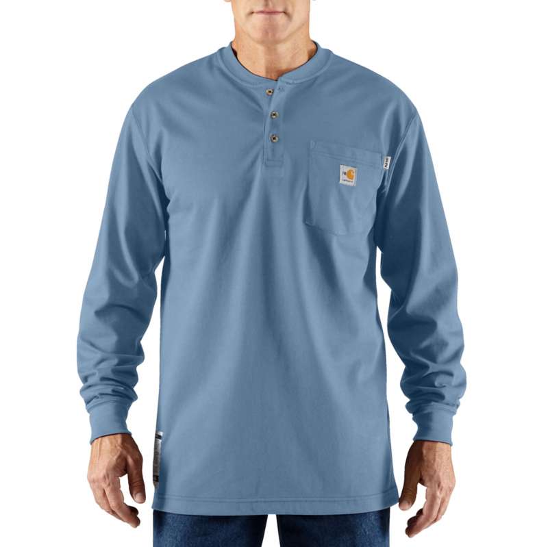 Carhartt Men's Flame-Resistant Force Cotton Long-Sleeve Henley - MEDIUM BLUE 465