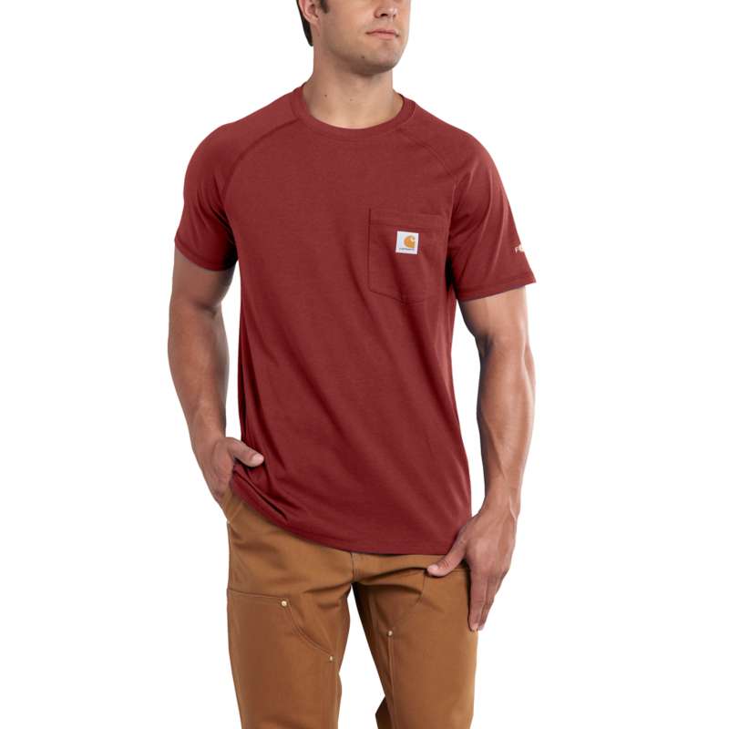 CARHARTT MEN'S FORCE COTTON DELMONT SHORT-SLEEVE T-SHIRT - BARN RED R07
