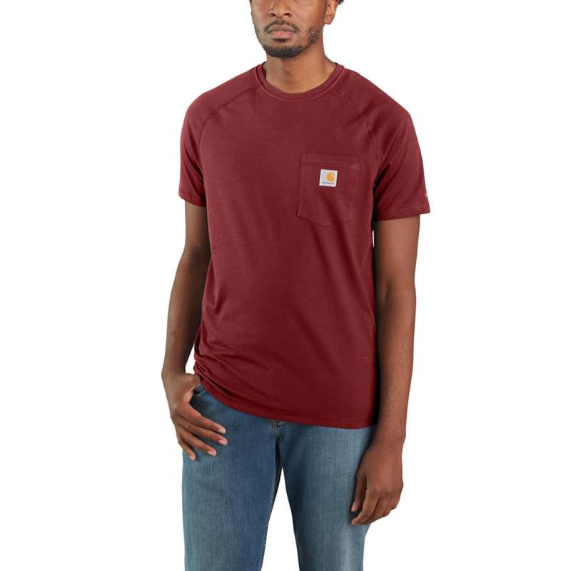 CARHARTT MEN'S FORCE COTTON DELMONT SHORT-SLEEVE T-SHIRT - OXBLOOD R09