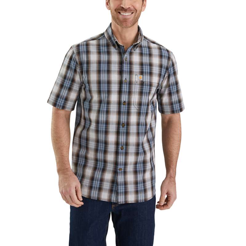 Carhartt Men's Essential Plaid Button Down Short Sleeve Short - STEEL BLUE 437