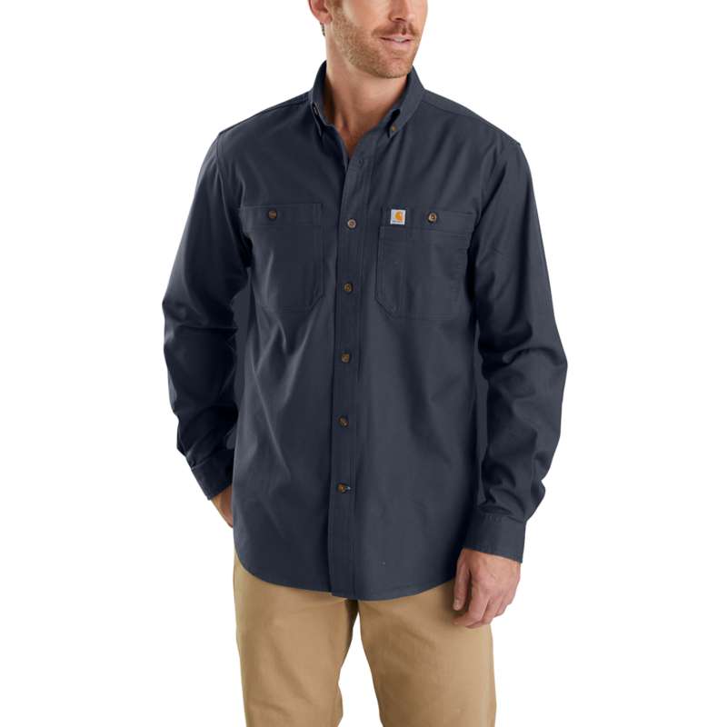 Carhartt Men's Rugged Flex Relaxed Fit Midweight Canvas Long-Sleeve Shirt - NAVY 412