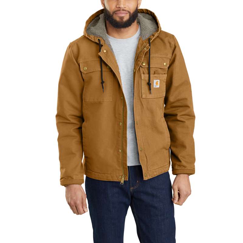 Carhartt Men's Relaxed Fit Washed Duck Sherpa-Lined Utility Jacket - CARHARTT BRN