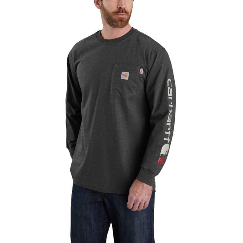 Carhartt Men's FR Force Midweight Long-Sleeve Signature Logo T-Shirt BIG & TALL - BLACK 013