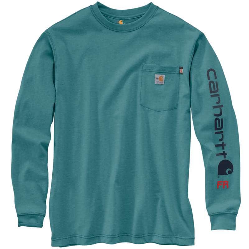 Carhartt Men's FR Force Midweight Long-Sleeve Signature Logo T-Shirt BIG & TALL - BLUE SPRUCE H24