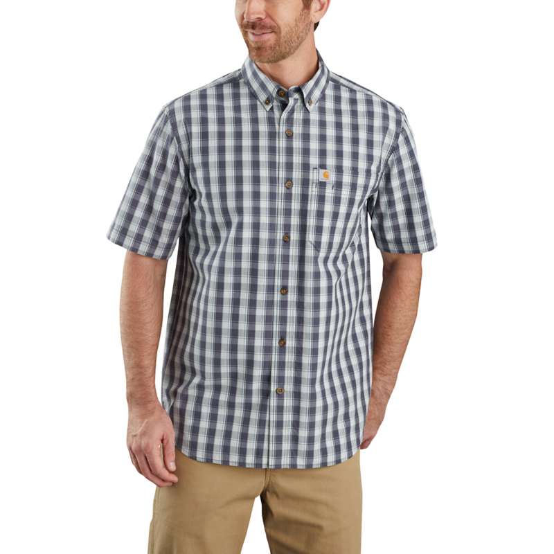Carhartt Men's Relaxed Fit Lightweight Short-Sleeve Button-Front Plaid Shirt - BLUESTONE BLS