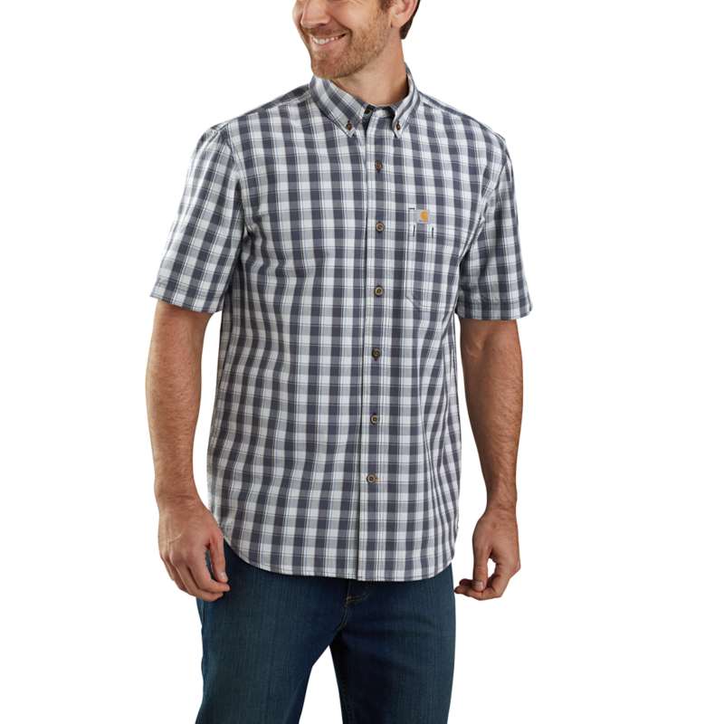 Carhartt Men's Relaxed Fit Lightweight Short-Sleeve Button-Front Plaid Shirt - NAVY I26