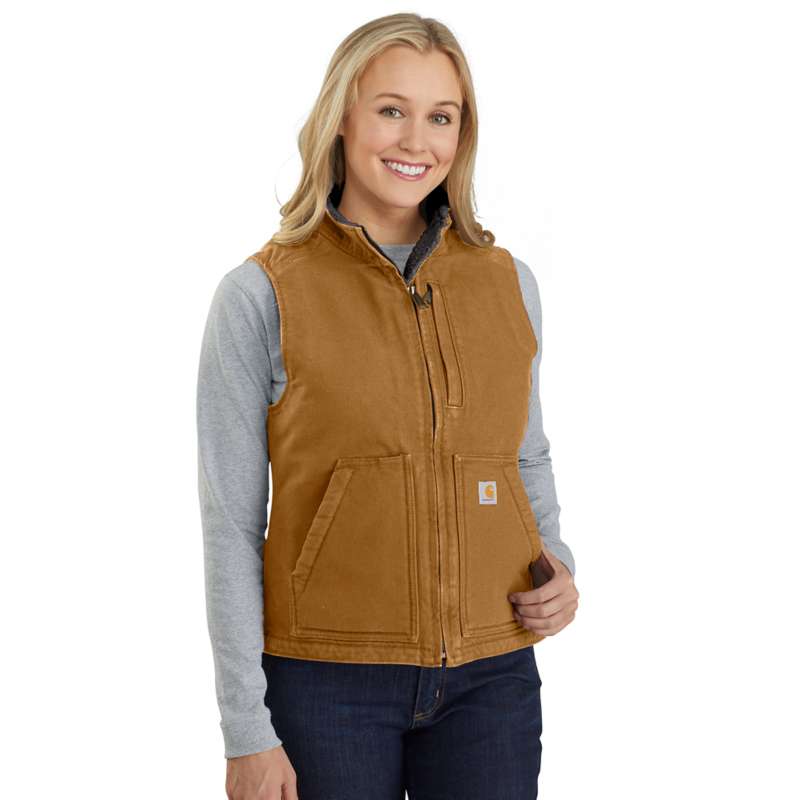Carhartt Women's Washed Duck Sherpa Lined Vest - BROWN 211