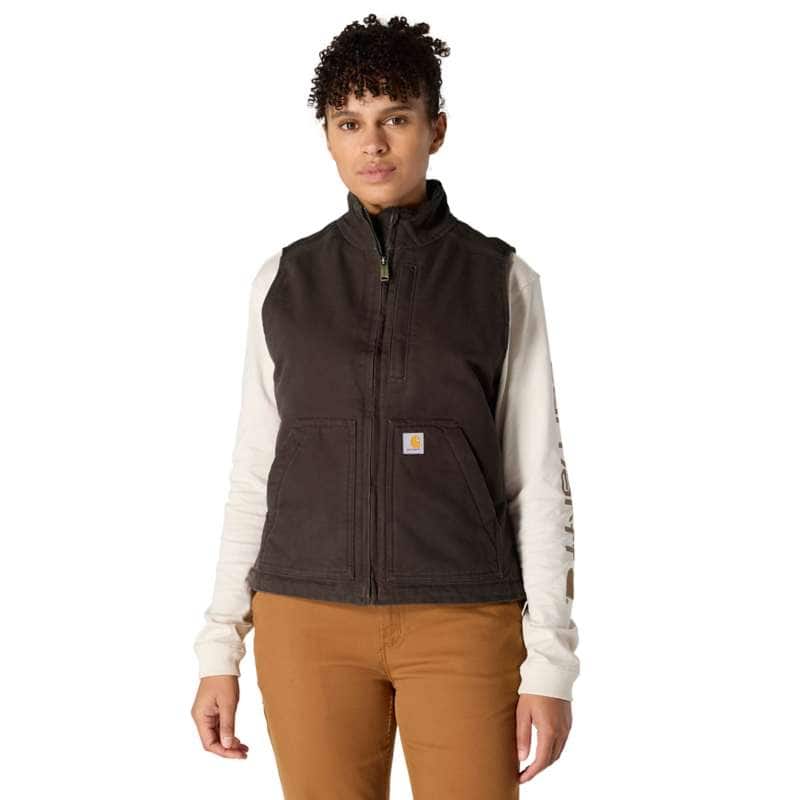 Carhartt Women's Washed Duck Sherpa Lined Vest - DARK BROWN DKB