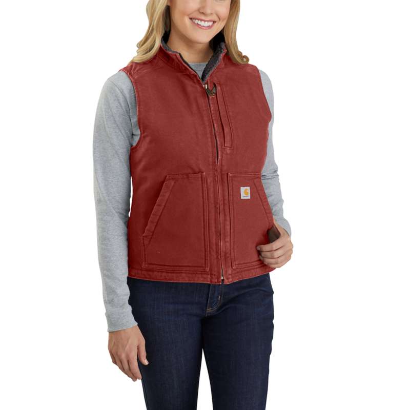 Carhartt Women's Washed Duck Sherpa Lined Vest - REDWOOD R20