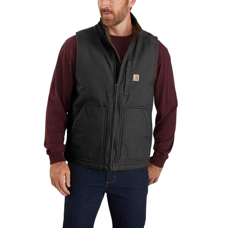 Carhartt Men's Loose Fit Washed Duck Sherpa-Lined Mock-Neck Vest BIG & TALL - BLACK BLK