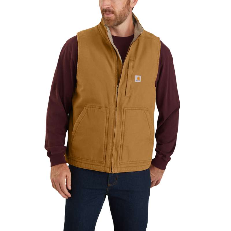 Carhartt Men's Loose Fit Washed Duck Sherpa-Lined Mock-Neck Vest - BROWN BRN