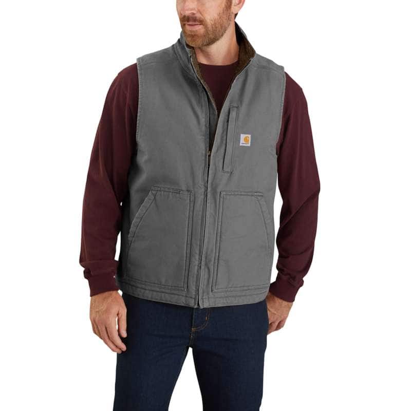 Carhartt Men's Loose Fit Washed Duck Sherpa-Lined Mock-Neck Vest BIG & TALL - GRAVEL GVL