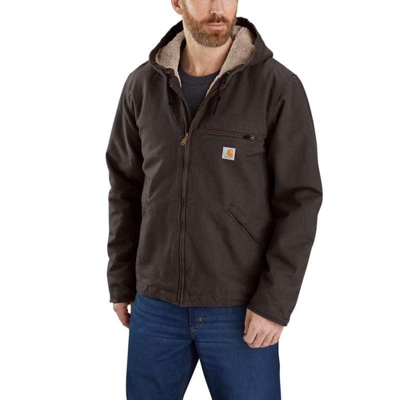 Carhartt Men's Relaxed Fit Washed Duck Sherpa-Lined Jacket BIG & TALL - DARK BROWN DKB