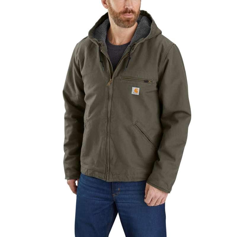 Carhartt Men's Relaxed Fit Washed Duck Sherpa-Lined Jacket BIG & TALL - MOSS MOS