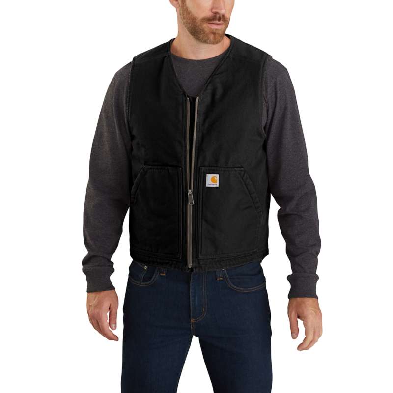 Carhartt Men's Relaxed Fit Washed Duck Sherpa-Lined Vest - BLACK BLK
