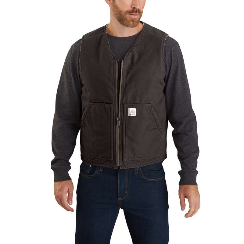 Carhartt Men's Relaxed Fit Washed Duck Sherpa-Lined Vest - DARK BROWN DKB