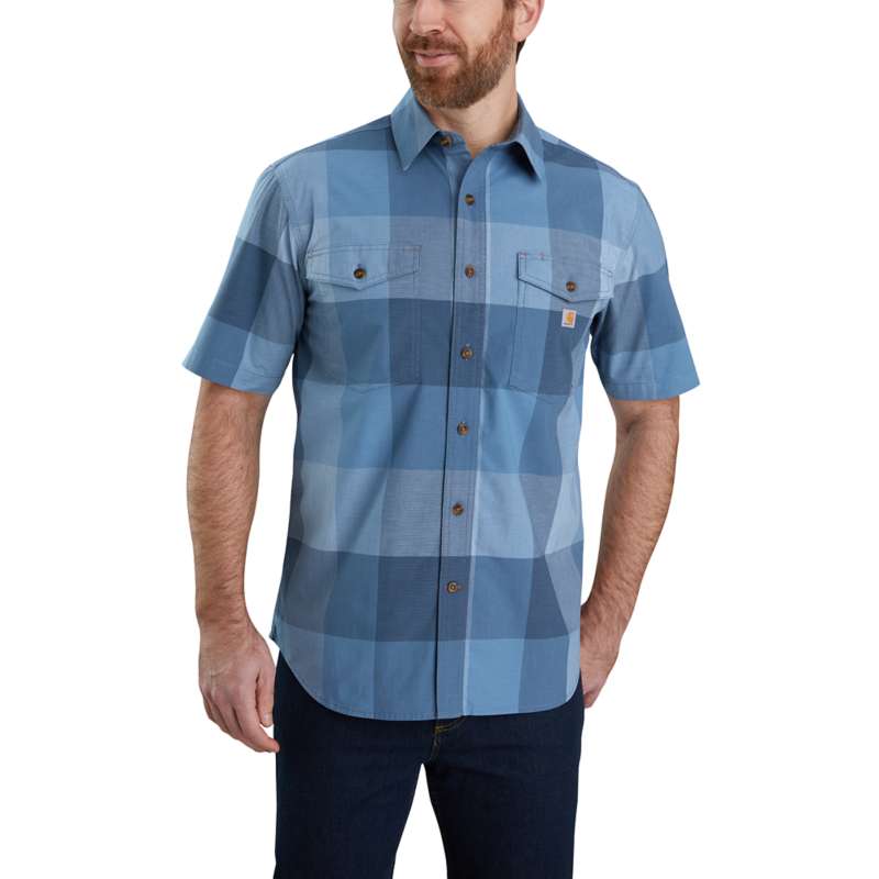 Carhartt Men's Rugged Flex Relaxed Fit Lightweight Short-Sleeve Plaid Shirt - NAVY 412