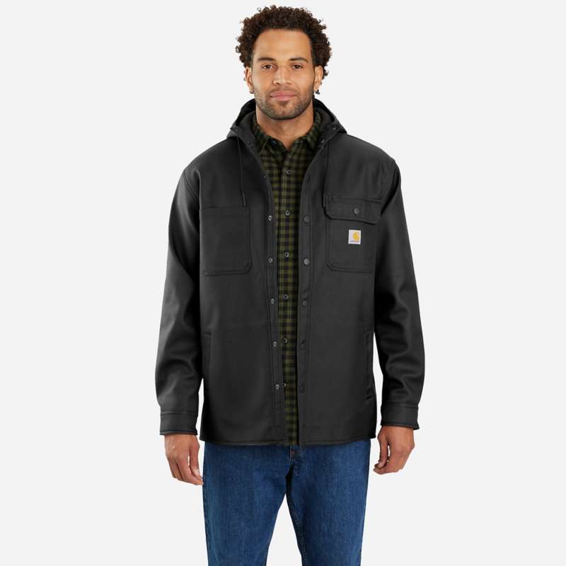 Carhartt Men's Rain Defender Relaxed Fit Heavyweight Hooded Shirt Jacket - BLACK N04