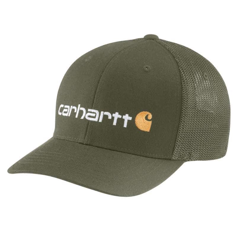 Carhartt Men's Rugged Flex Fitted Canvas Mesh-Black Logo Graphic Cap - BASIL G72