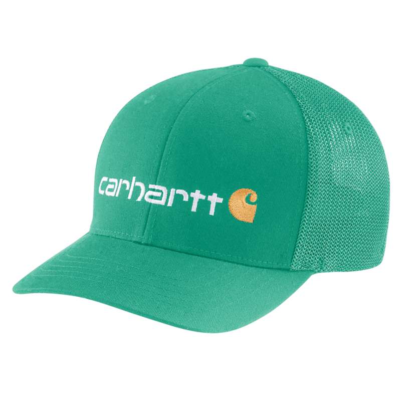 Carhartt Men's Rugged Flex Fitted Canvas Mesh-Black Logo Graphic Cap - SEA GREEN G81