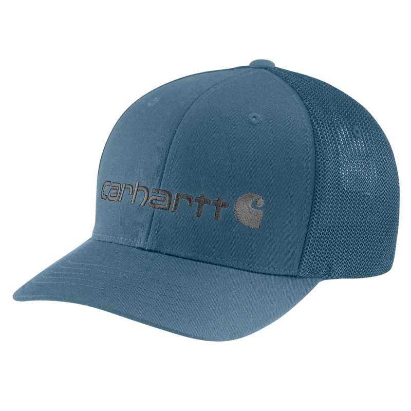 Carhartt Men's Rugged Flex Fitted Canvas Mesh-Black Logo Graphic Cap - DK HEATHER HK8