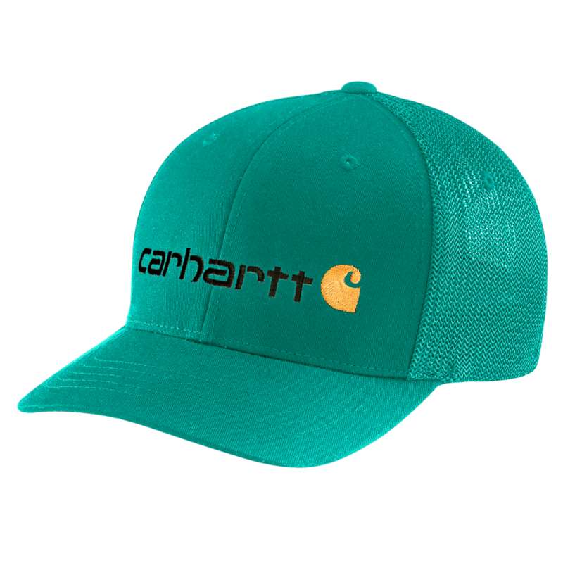 Carhartt Men's Rugged Flex Fitted Canvas Mesh-Black Logo Graphic Cap - GREEN L06