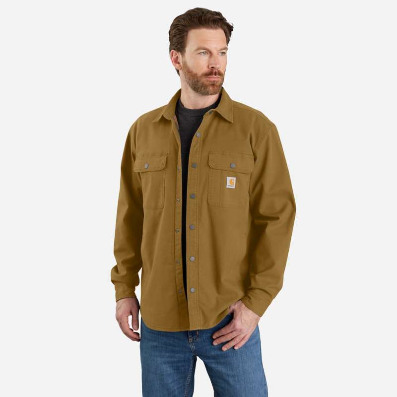 Carhartt Men's Rugged Flex Relaxed Fit Canvas Fleece-Lined Shirt Jacket - OAK BROWN B33