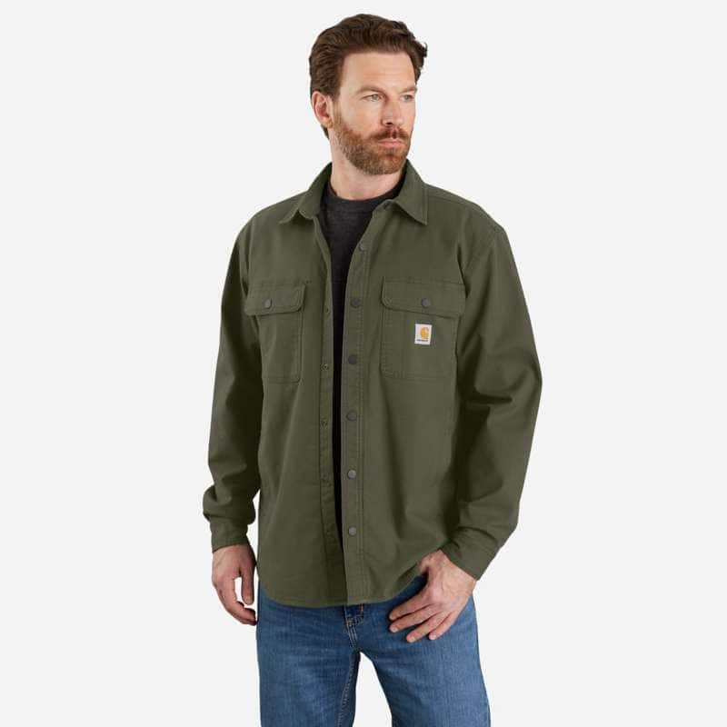 Carhartt Men's Rugged Flex Relaxed Fit Canvas Fleece-Lined Shirt Jacket - BASIL G72