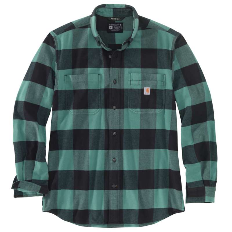 Carhartt Men's Rugged Flex Midweight Flannel Long-Sleeve Plaid Shirt - SLATE GREEN L04