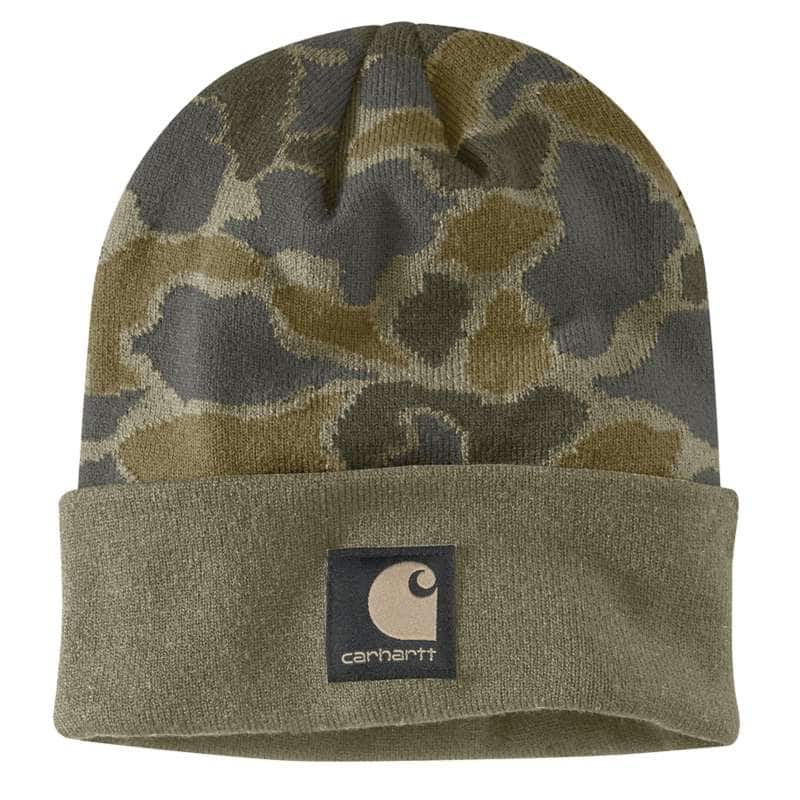 KNIT CUFFED CAMO BEANIE - BURNT OLIVE E97