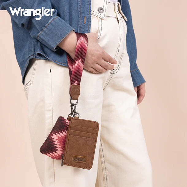 Wrangler Southwestern Art Print Dual Pouch Wristlet Dark Pink
