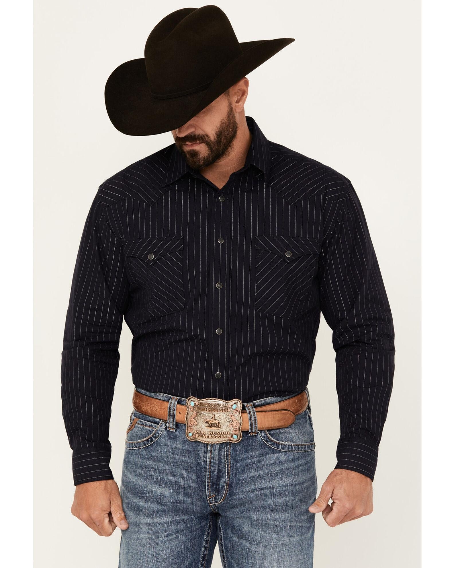 Panhandle Men's Rough Stock Striped Long Sleeve Snap Western Shirt