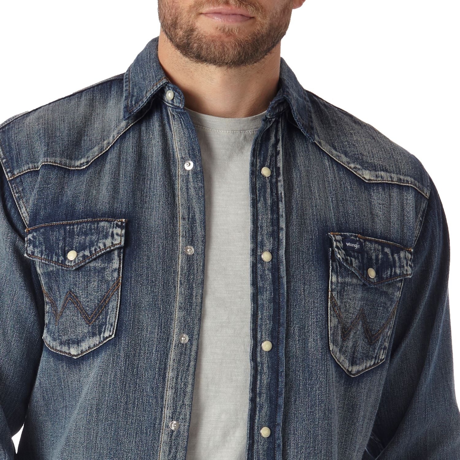 Wrangler Men's Cowboy cut Long Sleeve Western Denim Snap Work Shirt