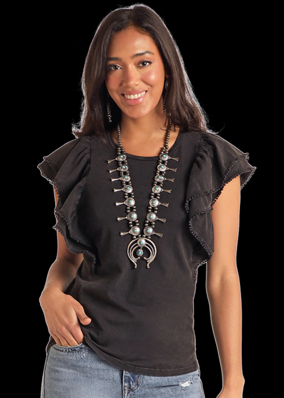 Panhandle Women's Flutter Top with Dot Trim