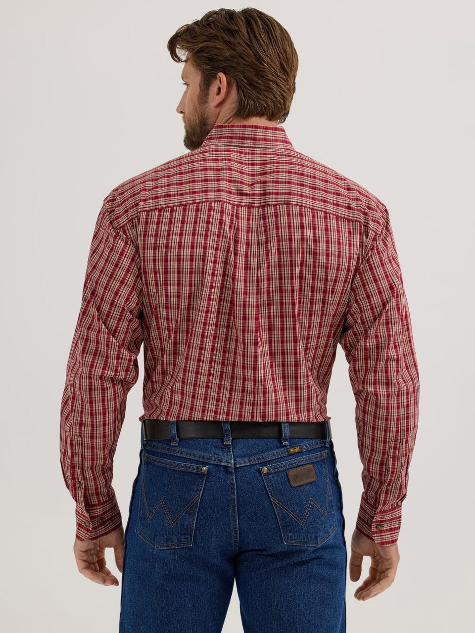 Wrangler Men's Classic Dark Red Plaid Button Long Sleeve Shirt