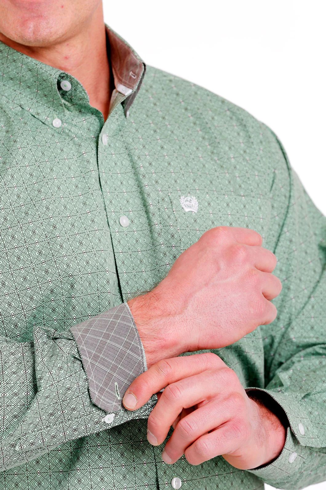 Cinch Men's Green Geometric Print Button-Down Shirt