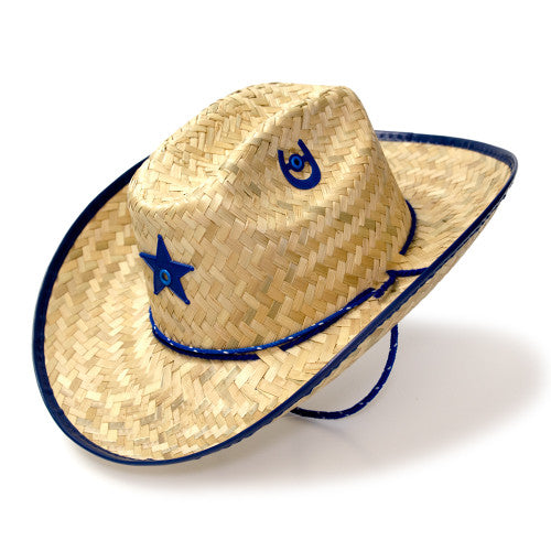 Western Express Palm Straw Sheriff Hat with Blue Trim