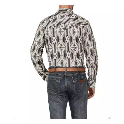 Rock & Roll Long Sleeve Denim Aztec Print Snap Shirt