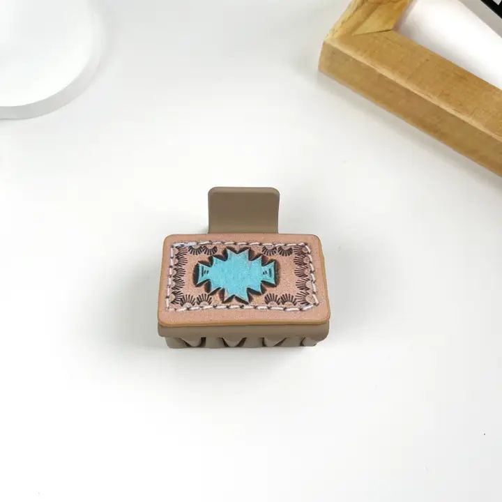 Western Cowboy Style Pu Leather Square Hair Claw Clip